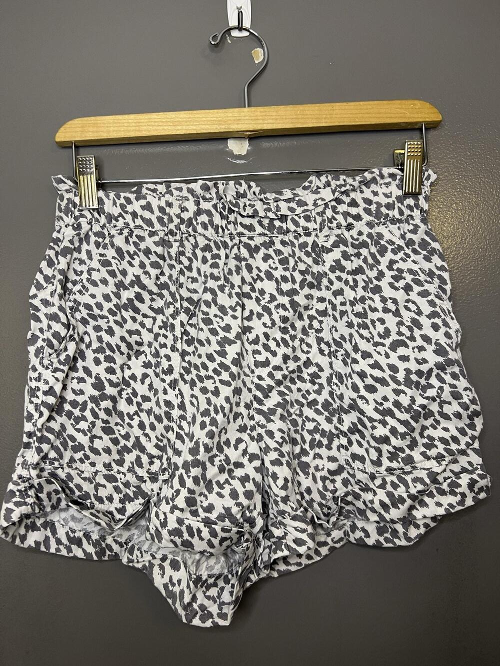 Aerie Paperbag Shorts Womens Small White Leopard Elastic Waist Ruffle Lounge